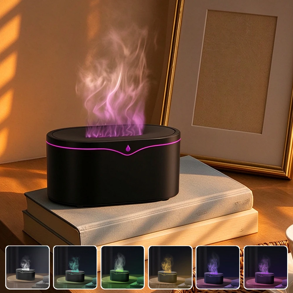 Mini Flame Essential Oil Diffuser 7 Colors Simulation Flame Aroma Air Humidifier Noiseless Aromatherapy Air Purifier for Bedroom