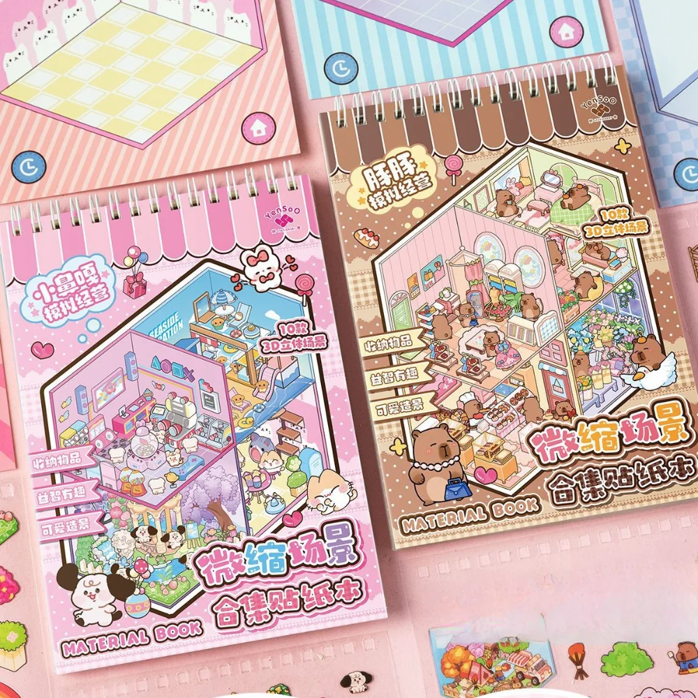 جديد ثلاثية الأبعاد المشهد ملصق كتاب لطيف كابيبارا لتقوم بها بنفسك مصغرة المشهد ملصقات الحيوانات الأليفة 10 مشاهد جيب المشهد عدة للأطفال الأطفال #1