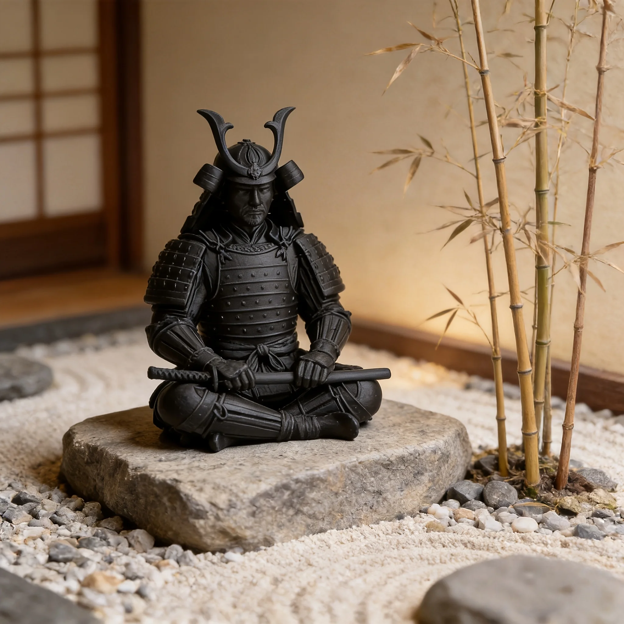 Mini Japanese Samurai Figurine Sitting Posture Bushido Warrior Statue 3D Printed Desktop Ornament Tea Tray Study Shelf Zen Decor
