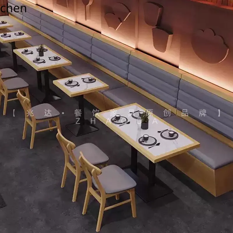 LXC Simple Rock Board Long Table One Table Four Chairs  Simple Dining Sofa Booth Commercial Furniture Dining Table and Chairs
