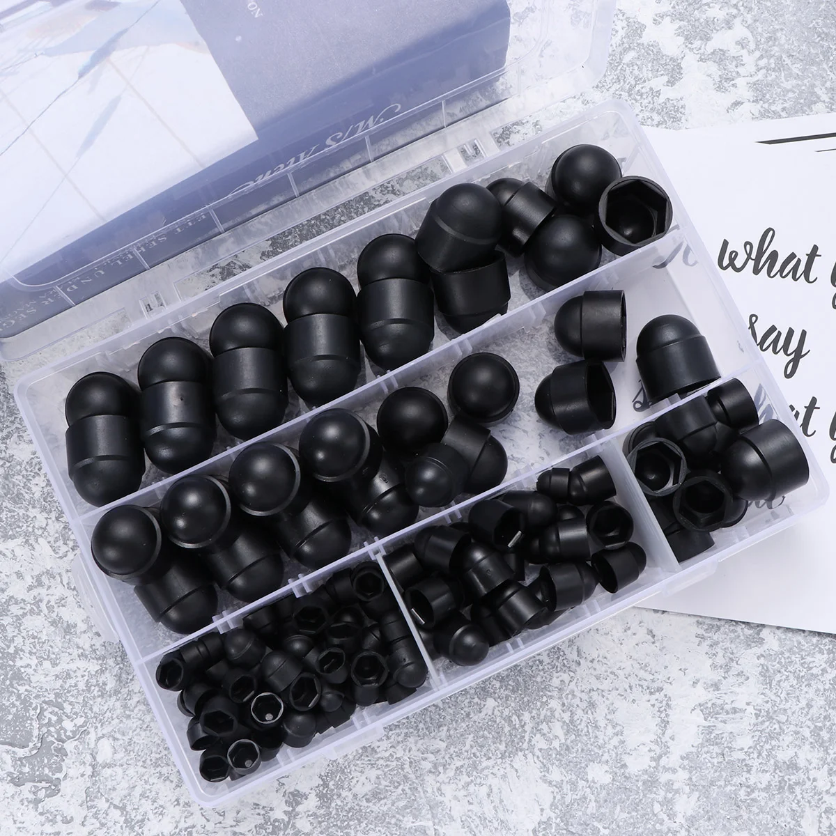 

145 Pcs Grid Storage Box Hexagon Domed Head Cap Hexagonal Protectors Nut Caps Covers
