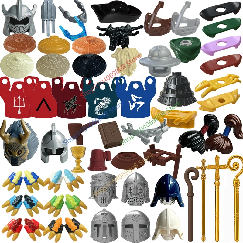Mittelalterliche Ritterfiguren Zubehör Bausteine Soldatengürtel Helm Maske Schulterpanzer Flügel Pfotenabdruck Bausteine Spielzeug Geschenke N29 – Detail 1