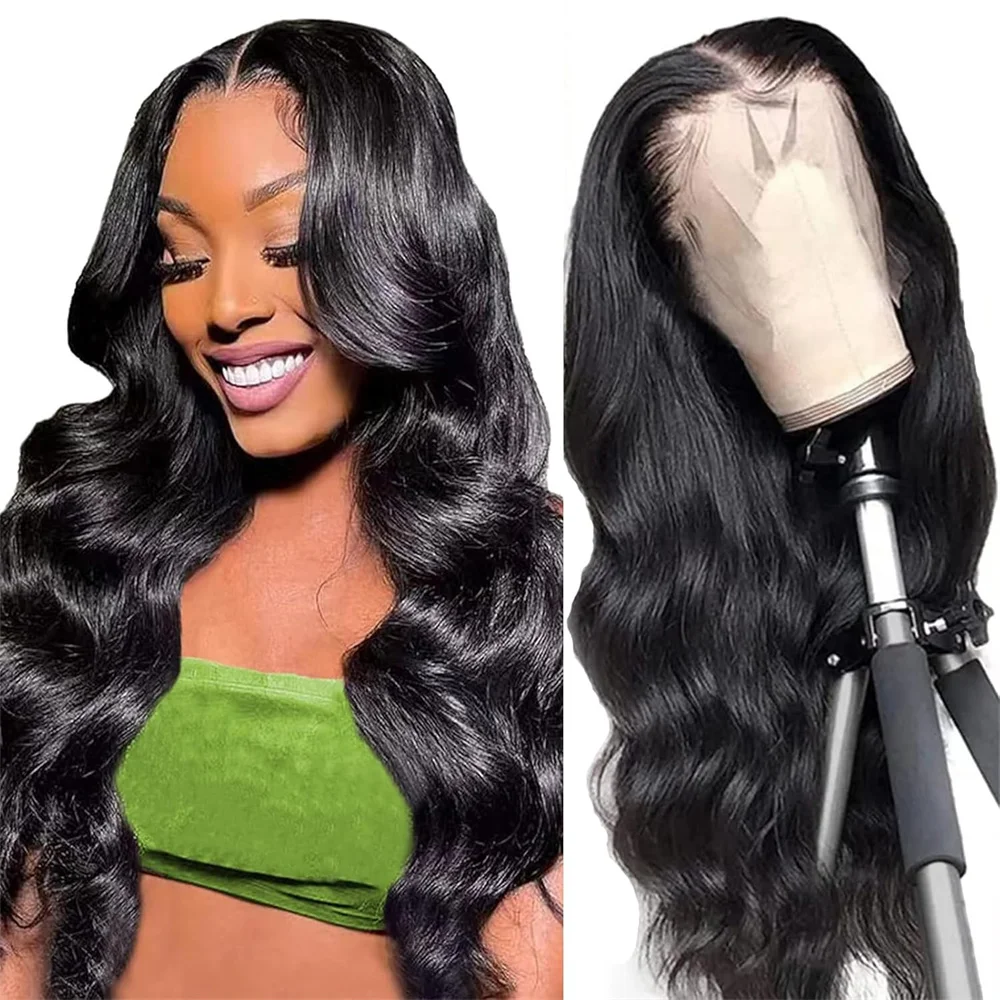 

13x4 Body Wave Transparent Lace Front Wigs Human Hair Pre Plucked for Women Peruvian with Baby Hair Natural Color 180% Density