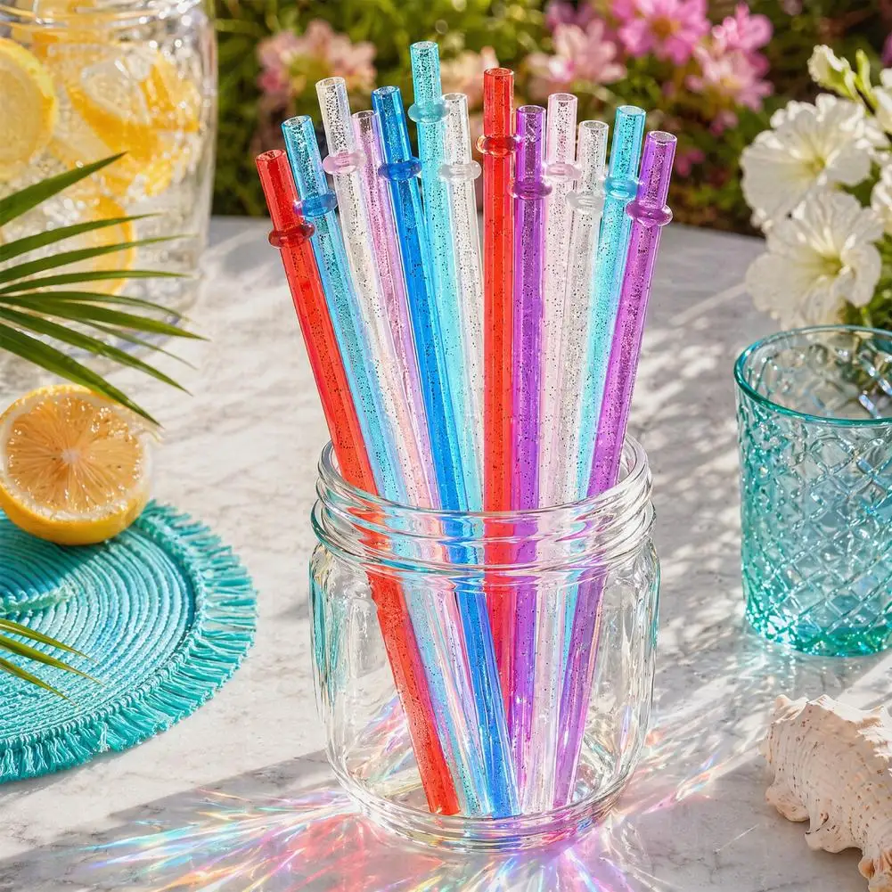 Eco 25pcs Reusable Glitter Drinking Straws Food-grade -free Thickened Plastic Straws with Fixed Buckle for Cups Parties Fixed