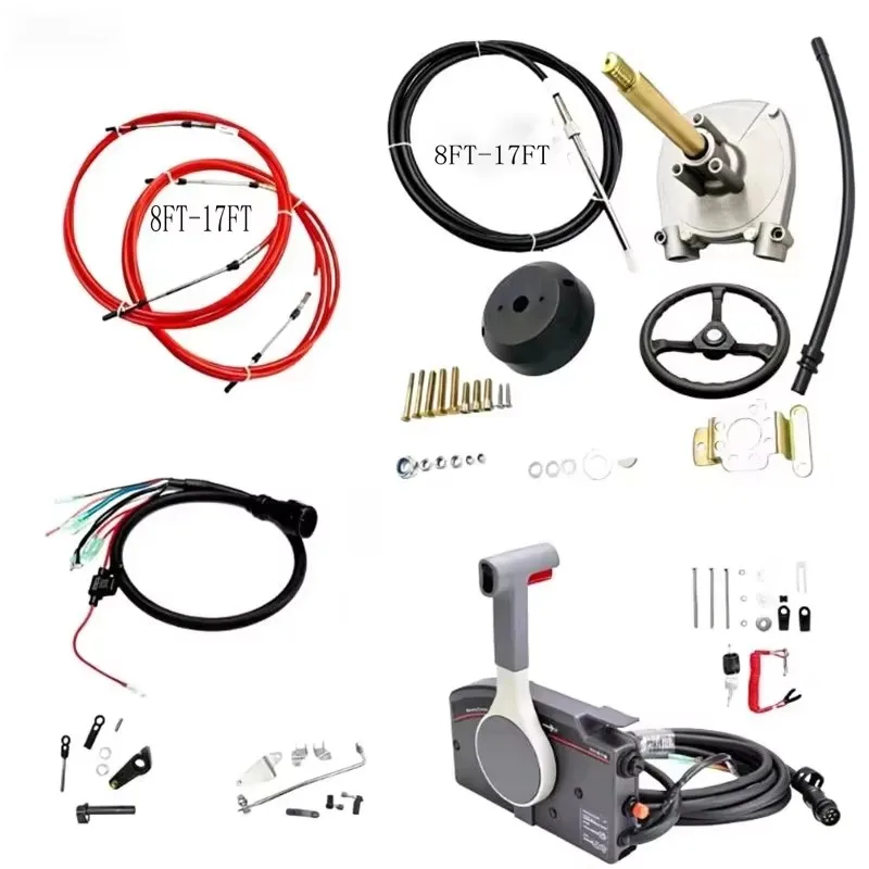 Steering Gear + Steering Wheel + Throttle Cable (8FT-17FT) + Remote Control Box Kit for Yamaha Outboard Motor 2T 30HP