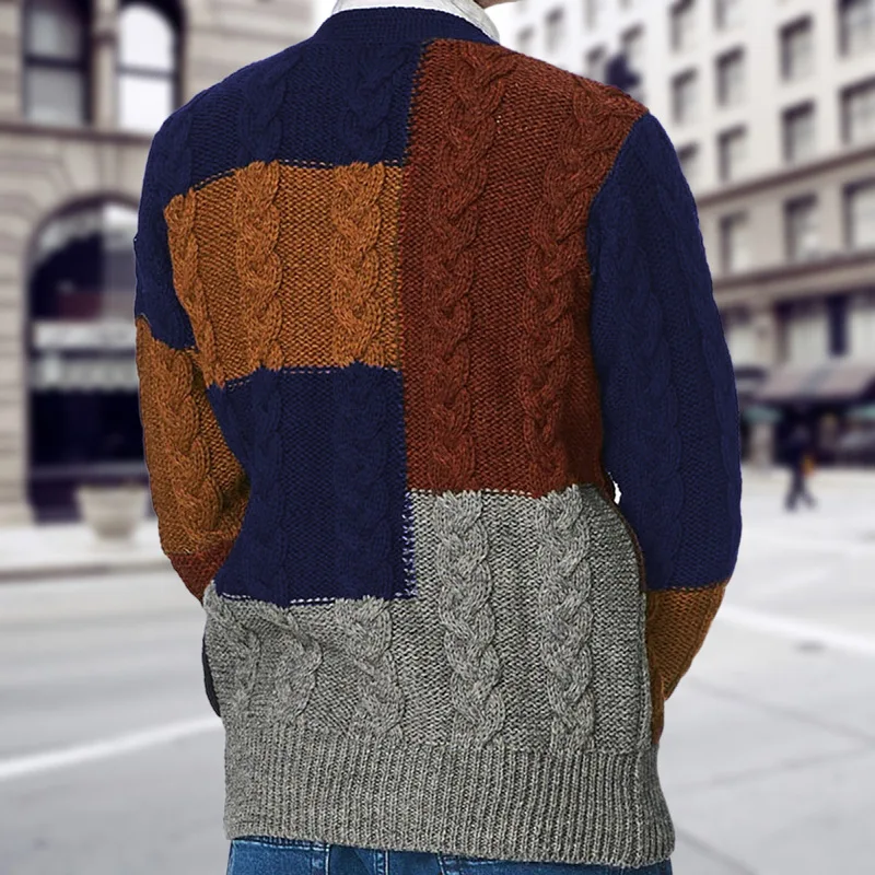 Herbst und Winter neue Luxus mode verdickte Männer Patches Kontrast gestrickte Strickjacke V-Ausschnitt Langarm Pullover Mantel Herren Top