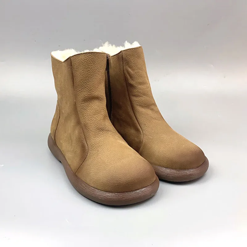 

Women's Sheepskin And Wool Integrated Winter Boots Top Layer Cowhide Cotton Shoes Outdoor Walking Work College Students Travel