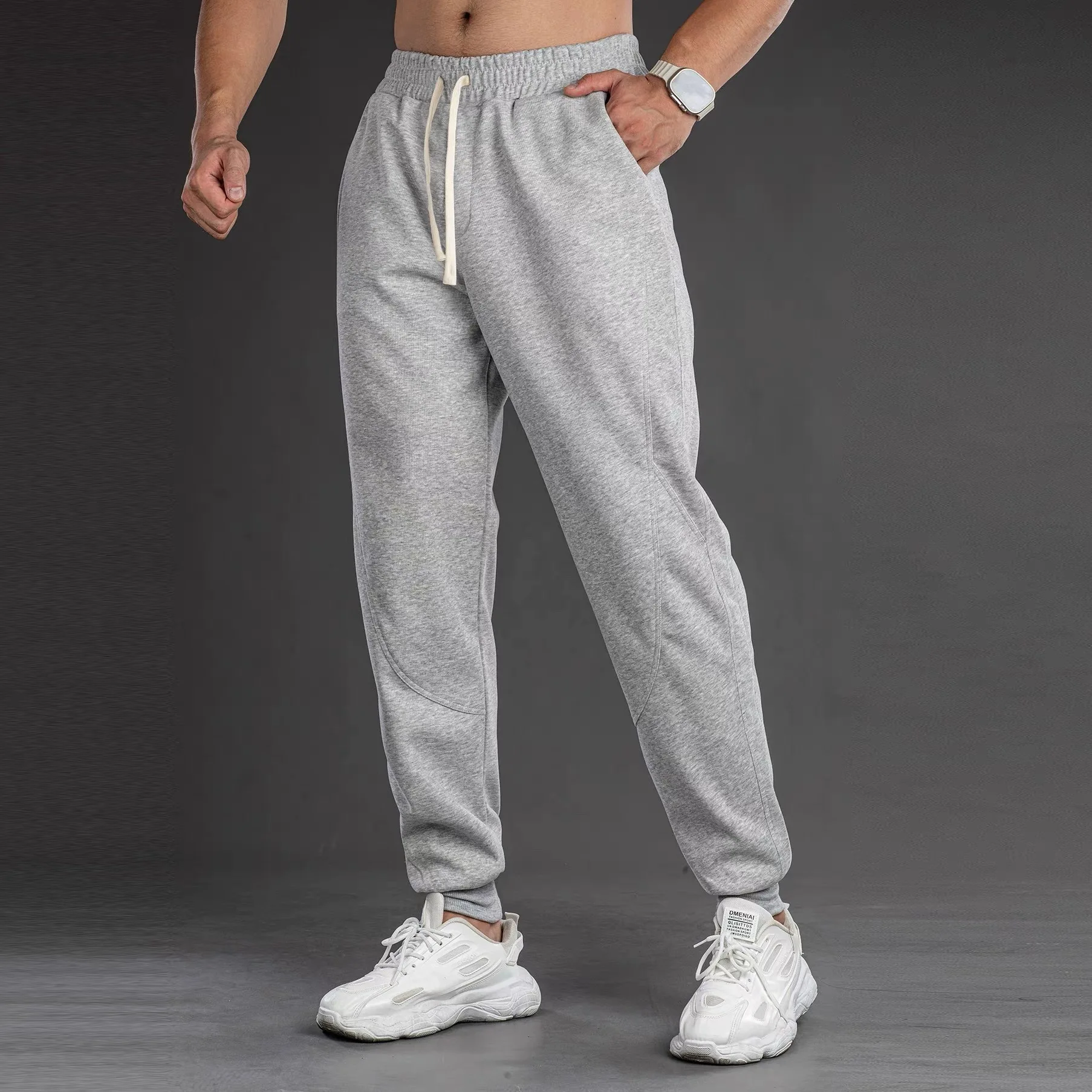 

Весенне-осенние мужские облегающие повседневные спортивные штаны для тренировок на открытом воздухе, длинные брюки, дышащие прямые брюки из смеси хлопка