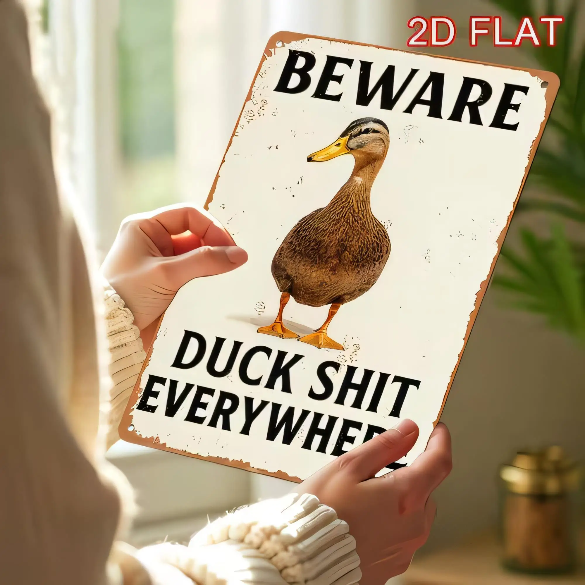 Tin Sign,  Funny Duck Shit Everywhere Metal Wall Plaque, Retro Vintage Farm Animal Warning Bathroom Kitchen Bar Decor, Rustic Di