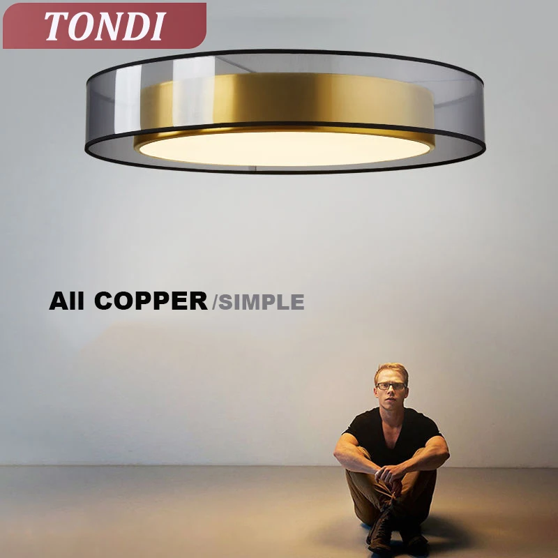 

TONDI New Nordic Minimalist LED Ceiling Lamp For Bedroom Restaurant Study Creative Ceiling Lamp Copper Home Decoration