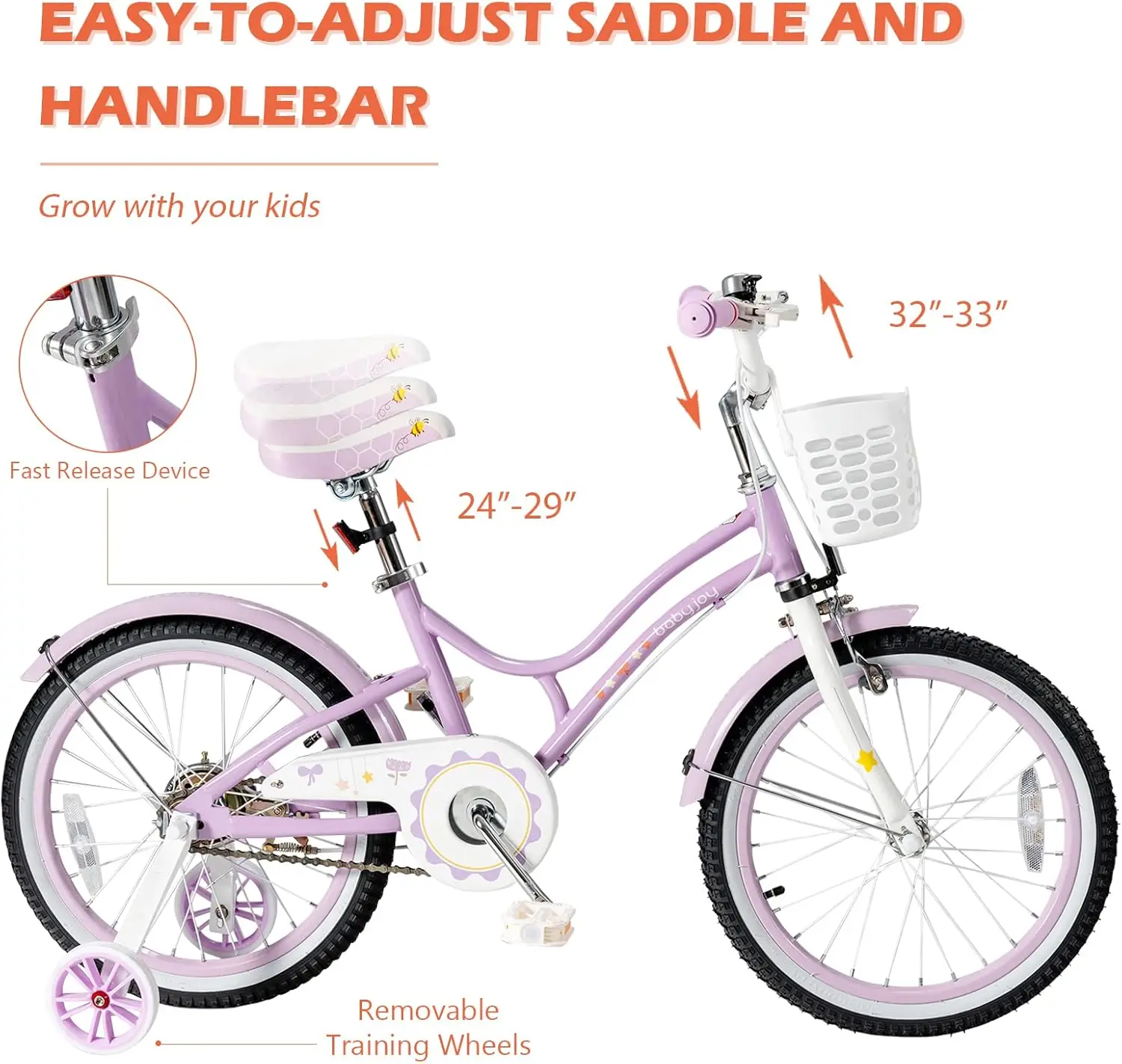 Kids Bike 18 Inch with 95% Assembled, Adjustable Seat, Balance or Training Wheels, Coaster Brake, Toddler Children Bicycle for 4