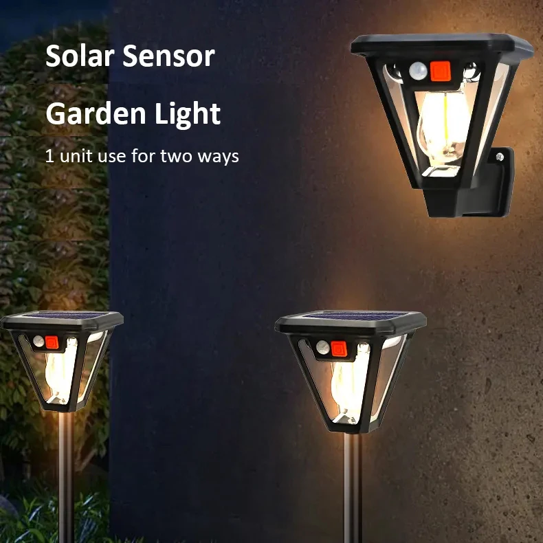 

Многофункциональный светодиодный солнечный садовый светильник для газона, водонепроницаемый уличный фонарь для кемпинга, настенный светильник с вольфрамовой нитью и датчиком движения