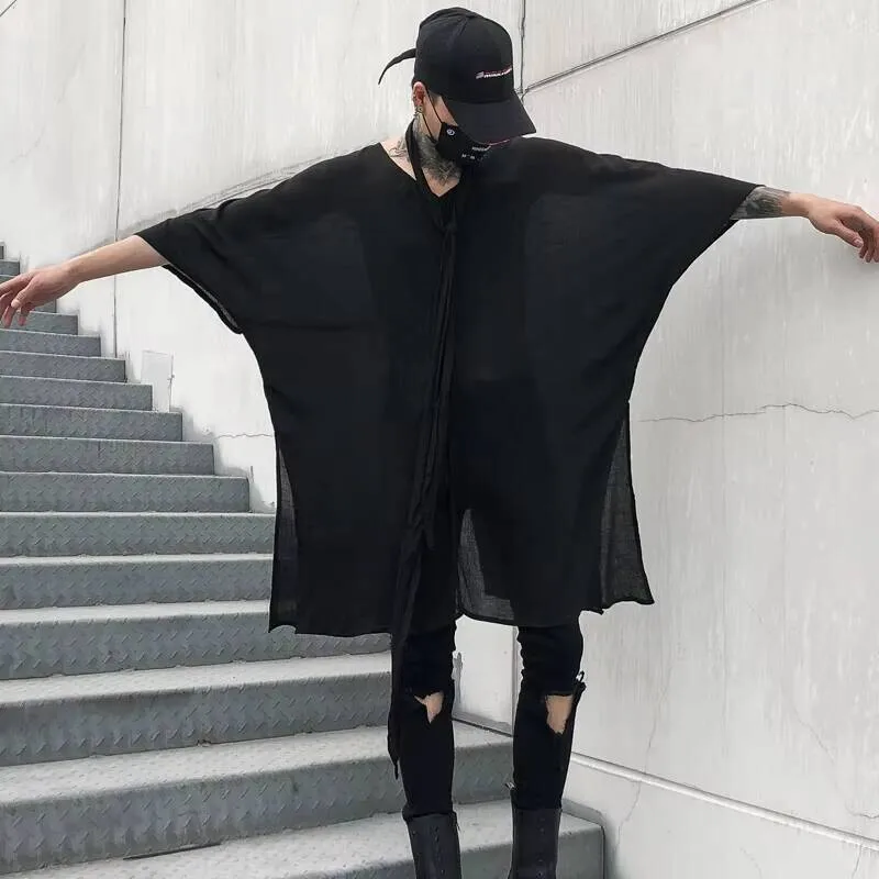 

Мужская новая темная летняя мужская футболка в стиле хип-хоп, длинная свободная футболка большого размера, парикмахерская, модная футболка для молодых мужчин