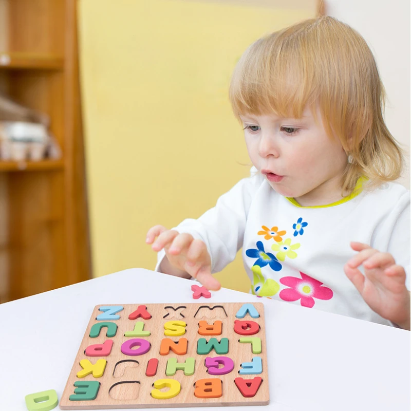 Bloques de construcción del alfabeto numérico para niños, rompecabezas de educación temprana para bebés, juguetes cognitivos, tablero de agarre manual, juguetes de madera