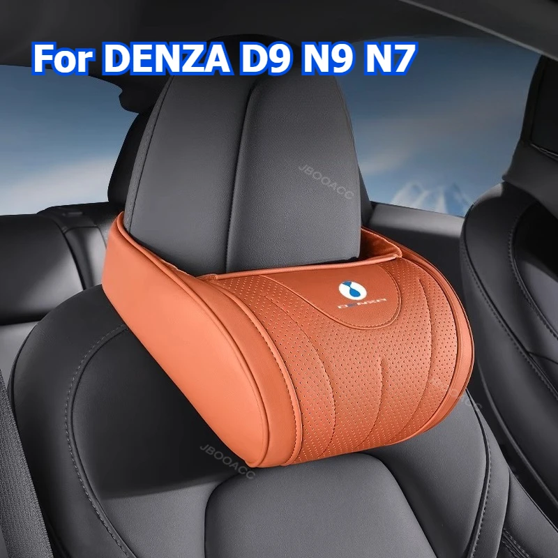 

For DENZA D9 N9 N7 Car Neck Pillow Breathable Soft Headrest Lumbar Waist Support Seat Cushion Nappa Leather Car Accessories