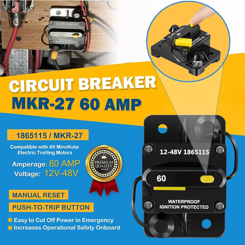 Immagine 5: 1865115 MKR-27 Interruttore automatico da 60 AMP e kit stabilizzatore per sterzo elettrico 1862051 MKA-55 - per motori da traina MinnKota 12-48 V