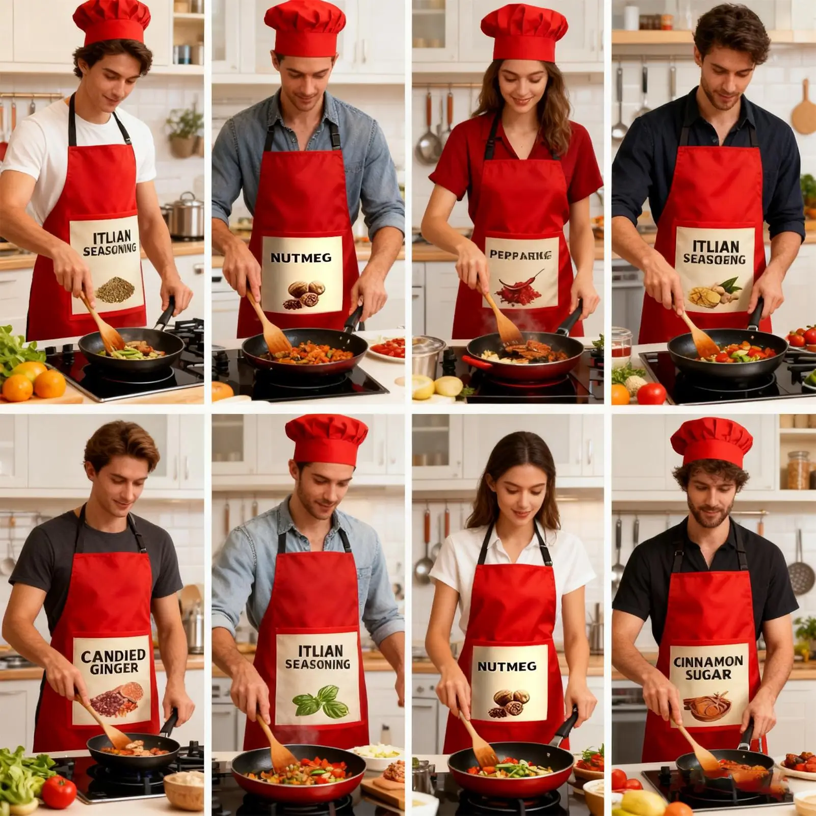 

Костюм на Хэллоуин с приправами, 6 комплектов, регулируемая группа, одинаковые шляпы и фартуки для косплея повара для вечеринок, мероприятий, ролевых игр, семьи