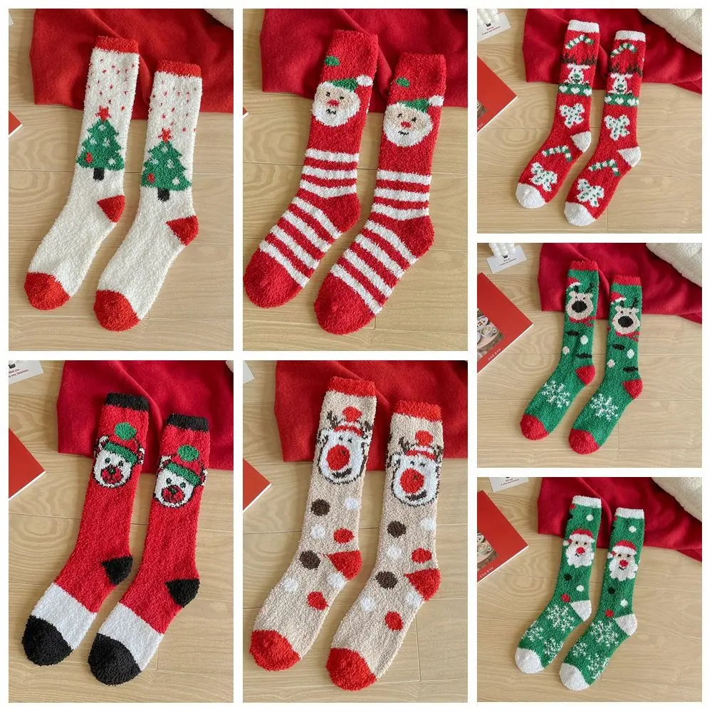 Sweet Calf Socks Christmas Stocking Coral Fleece Korean Style Home Sleep Socks Fashion Design Santa Claus Women Hosiery Girls