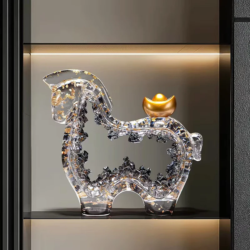 

Home Decor Horse Statue Transparent Resin Tabletop Ornament TV Cabinet Decor Creative Lucky Animal Sculpture Artistic Ornaments