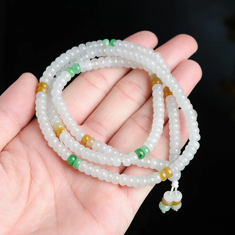 a Goods Abacus Bracelet Beads Chain Burmese Jade Three-Color Glutinous White Yellow Light Green Necklace