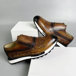 CLAIAMI Retro Koe Lederen Luxe Mannen Schoenen Casual Sport Lace-up Zakelijke Schoenen voor Mannen Designer Mannen Sneakers Zapatos de Hombre