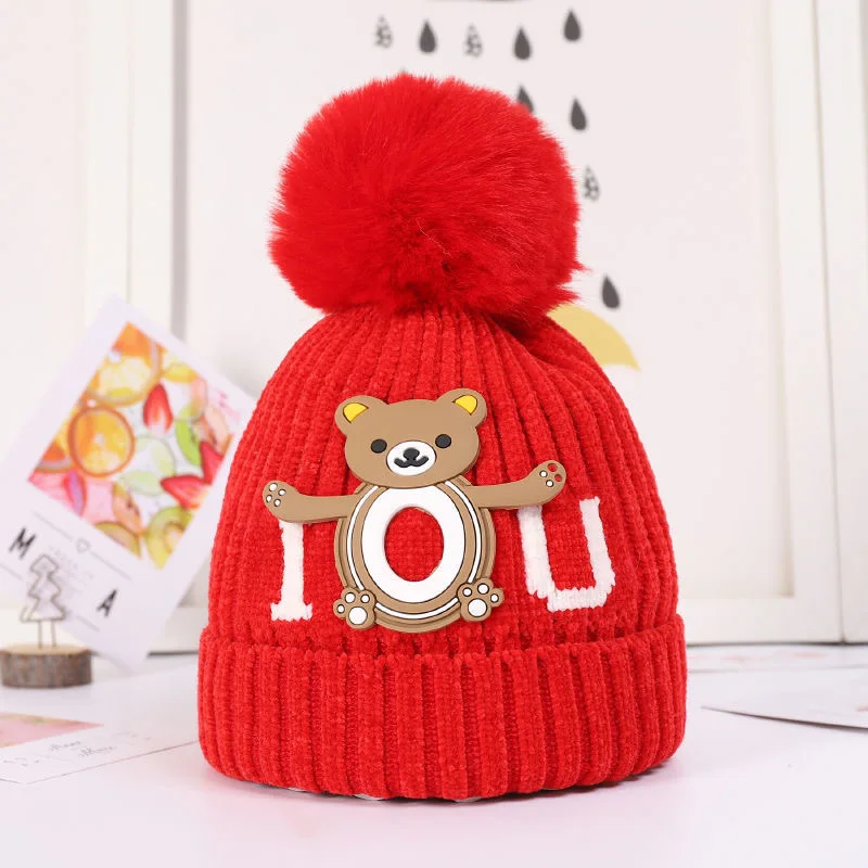 1 2 3 4 Years Old Boys Girls Winter Warm Hats Knitted Beanie Cap with Pompom Snow Bonnets Windproof Cold Weather Freeshiping