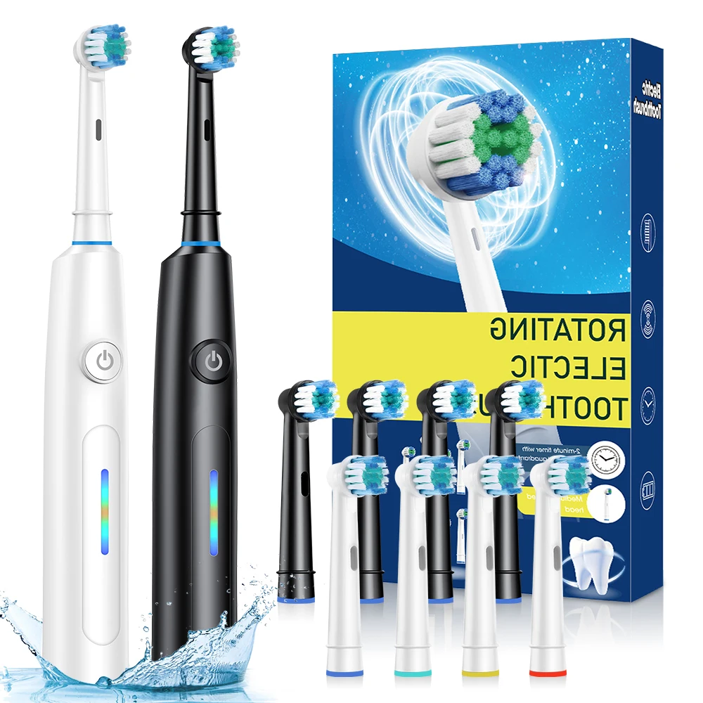 

Rotating Electric Toothbrush 5 Mode for Adult 4 Replacement Heads White Tooth Reduce Plaque Rechargeable Toothbrush Smart Timer