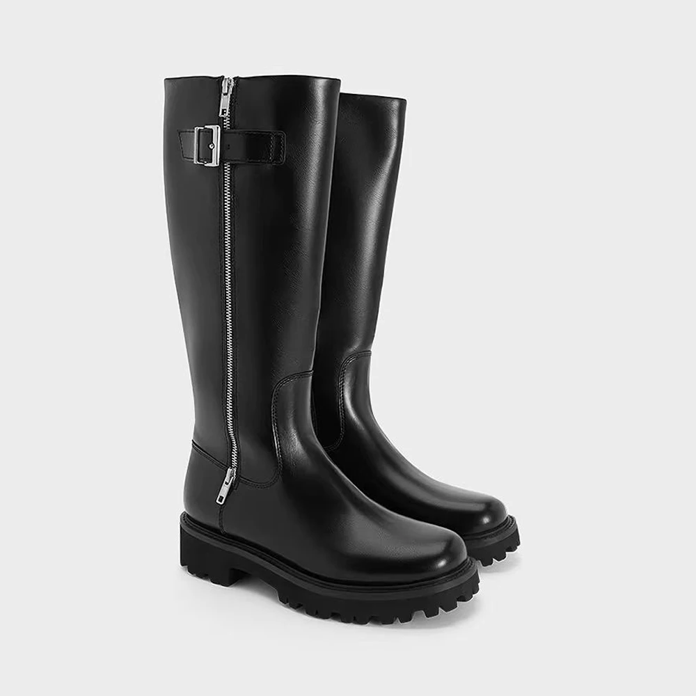 

FWRD Women's Leather Knee High Boots with Buckle and Zipper, Chunky Sole,Comfortable Outdoor Commuting Fashion Boots #FWRD000218