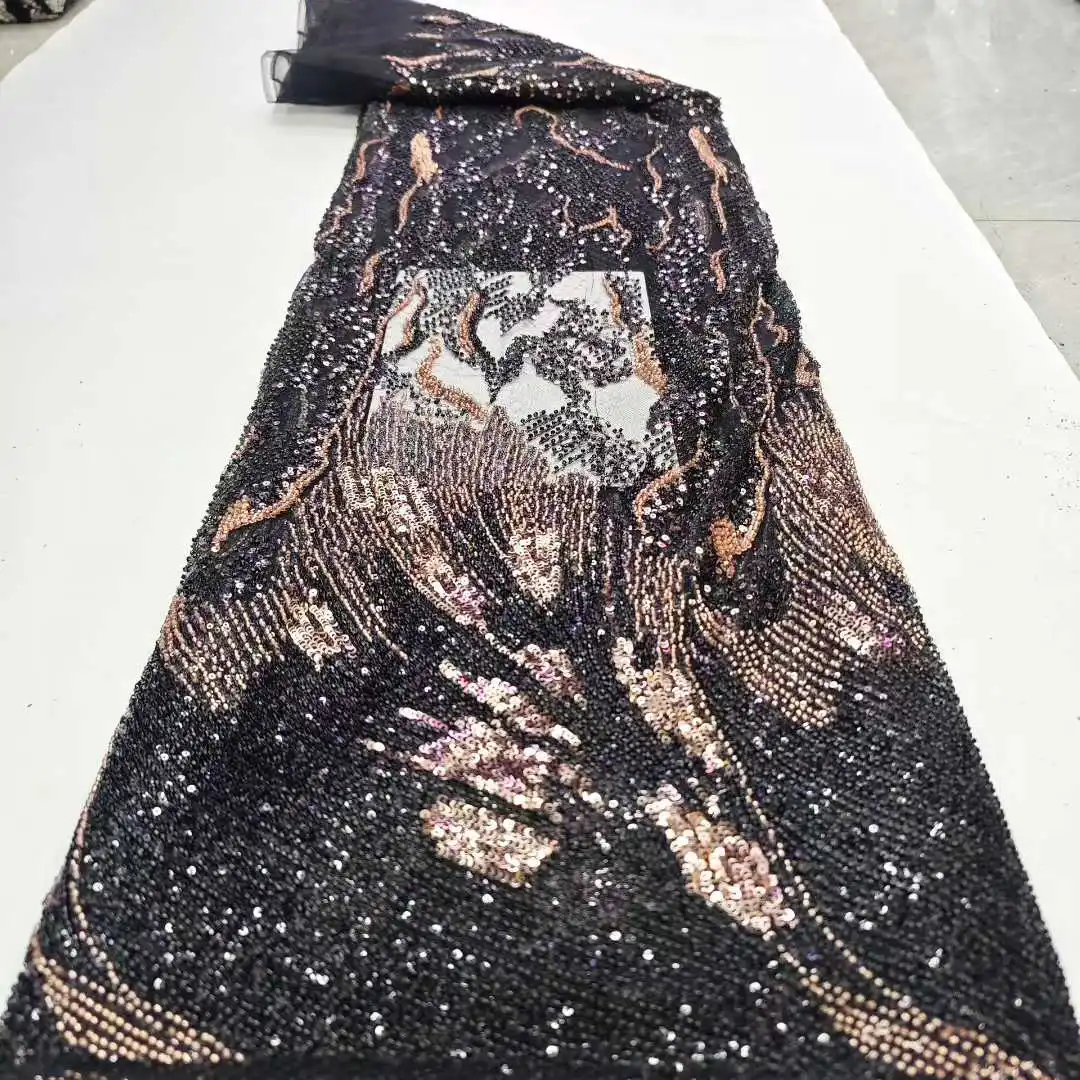 럭셔리 헤비 비즈 레이스 고품질 원단 2025 튤 레이스 원단 패션 최신 스팽글 레이스 아프리카 웨딩 원단 5야드