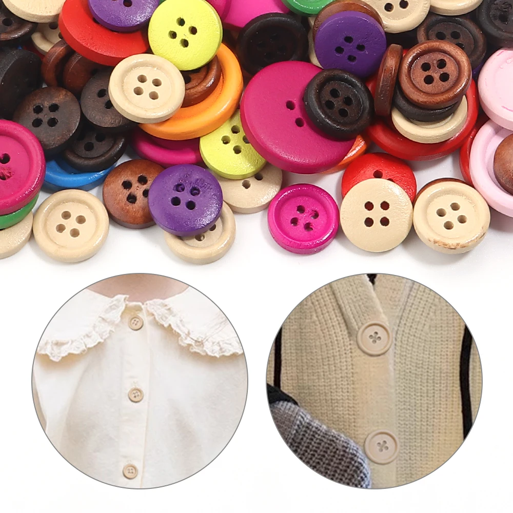 50Pcs Wooden Buttons Natural Color Round 4 Holes Buttons for Sewing Scrapbooking Home DIY Clothes Sewing Accessories 15/25/30mm - view 4