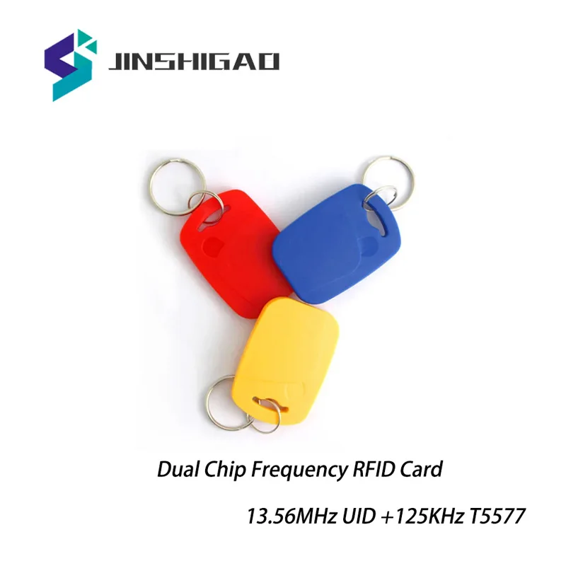 Dual Chip Frequency RFID Keyfob, Tags de controle de acesso composto regravável, IC e ID, 125KHZ, T5577, 13.56MHZ, 2 em 1, 10pcs