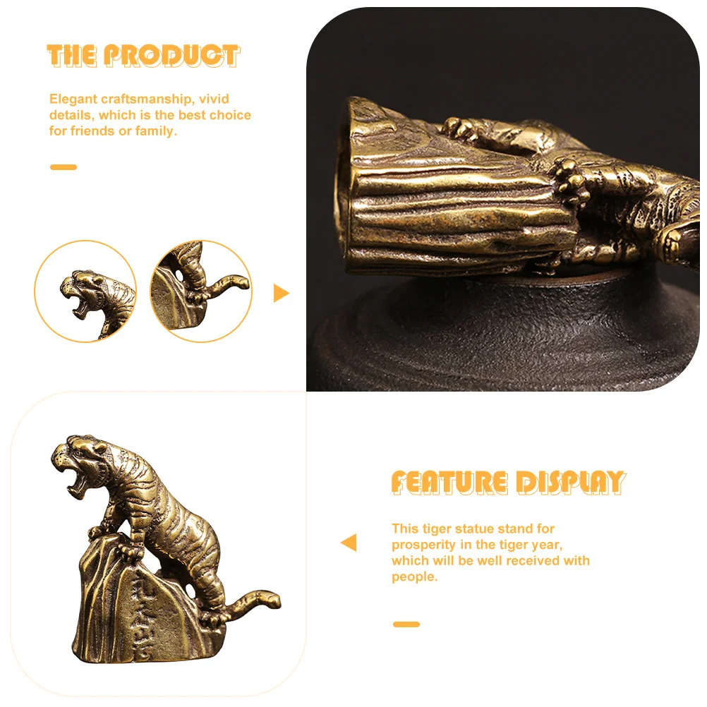 

Brass Tiger Statue Chinese Zodiac Decor for Sturdy Base Design Desktop Ornament for Home Office Living Room