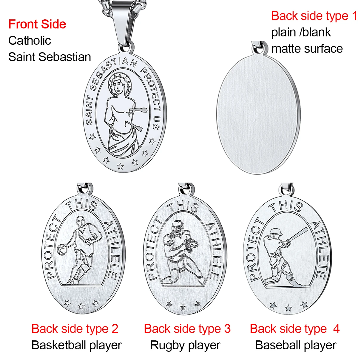 U7 Saint Sebastian Necklaces for Man Patron Saint of Athlete Basketball Basketball Rugby Protector Jewelry Gift Choice Sale