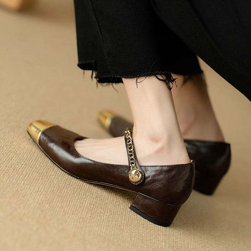 Women Pumps 3 cm Mary Jane Shoes French Style  Sheepskin Pumps Buckle Spring Atumn Pumps Square Toe Lady Shoes