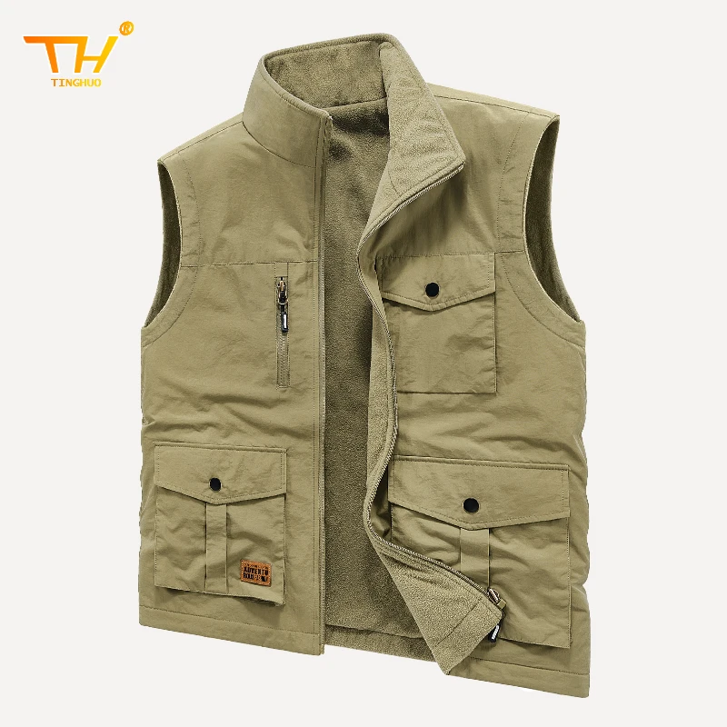 TINGHUO Vest men's fleece warm outdoor camping fishing vest men's mountaineering hiking jacket