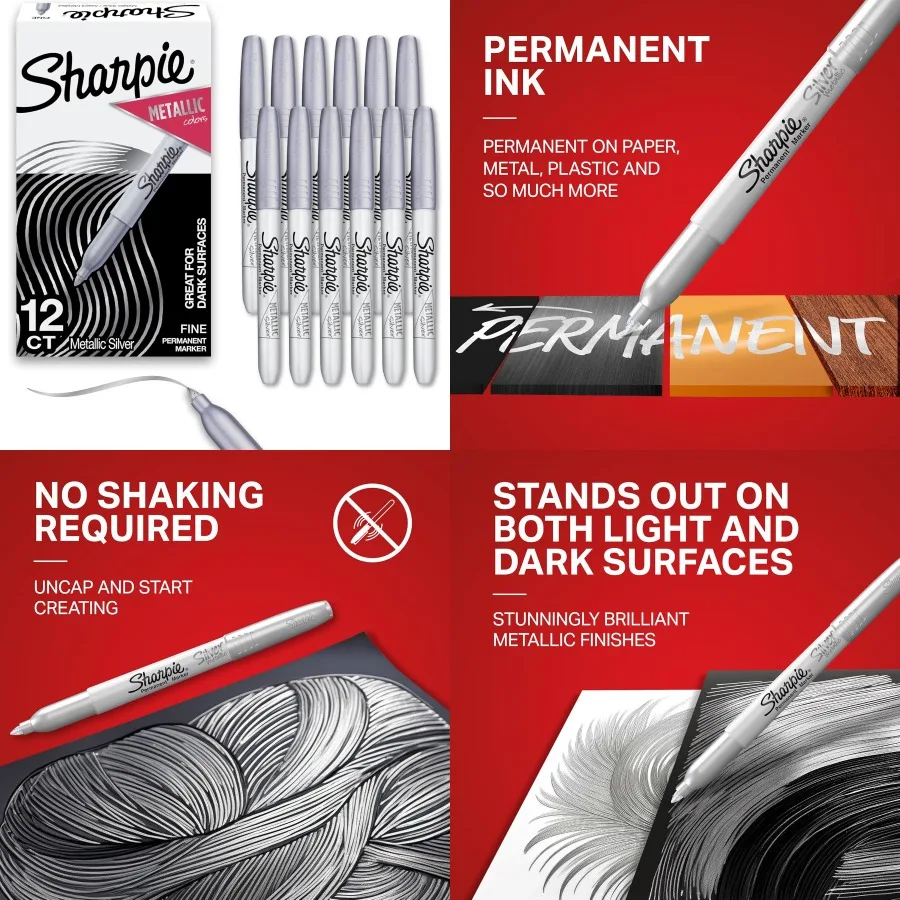 シャーピー-メタリック-永久マーカー-細字マーカーセット-黒い紙や暗い表面への書き込みに最適-アートポスターに最適