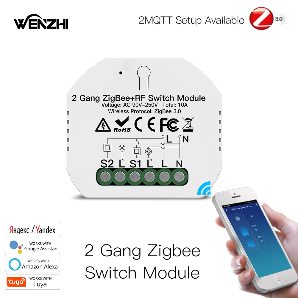 2Gang Light Switch Module Zigbee 3.0 RF 433 Mhz Timer Auto Wall Panels Wireless Remote Control Smart Life Tuya Alexa Google Home