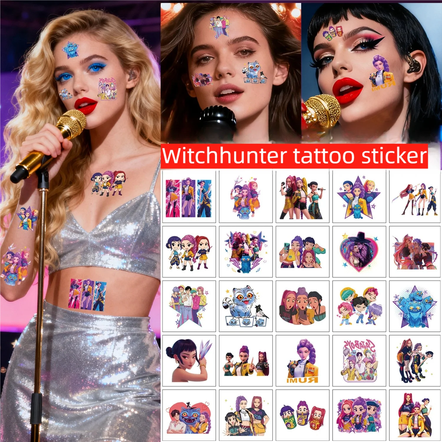 25 قطعة/المجموعة رومي Kpop شيطان الصيادين المؤقتة لصاقات وشم لطيف الكرتون تصميم مقاوم للماء مضحك حفلة هدية أفكار هدايا الأطفال #2