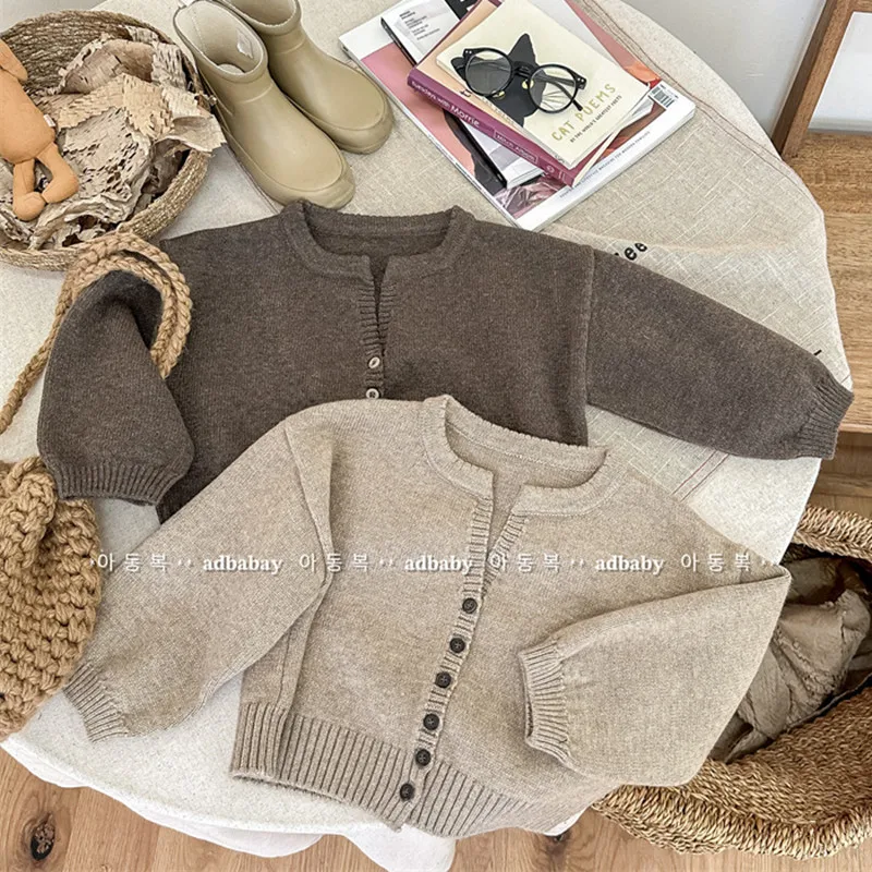 2026 Autumn Korean Style Kids Knitted Cardigan | Unisex Loose Sweater Coat for Toddler 1-6Y