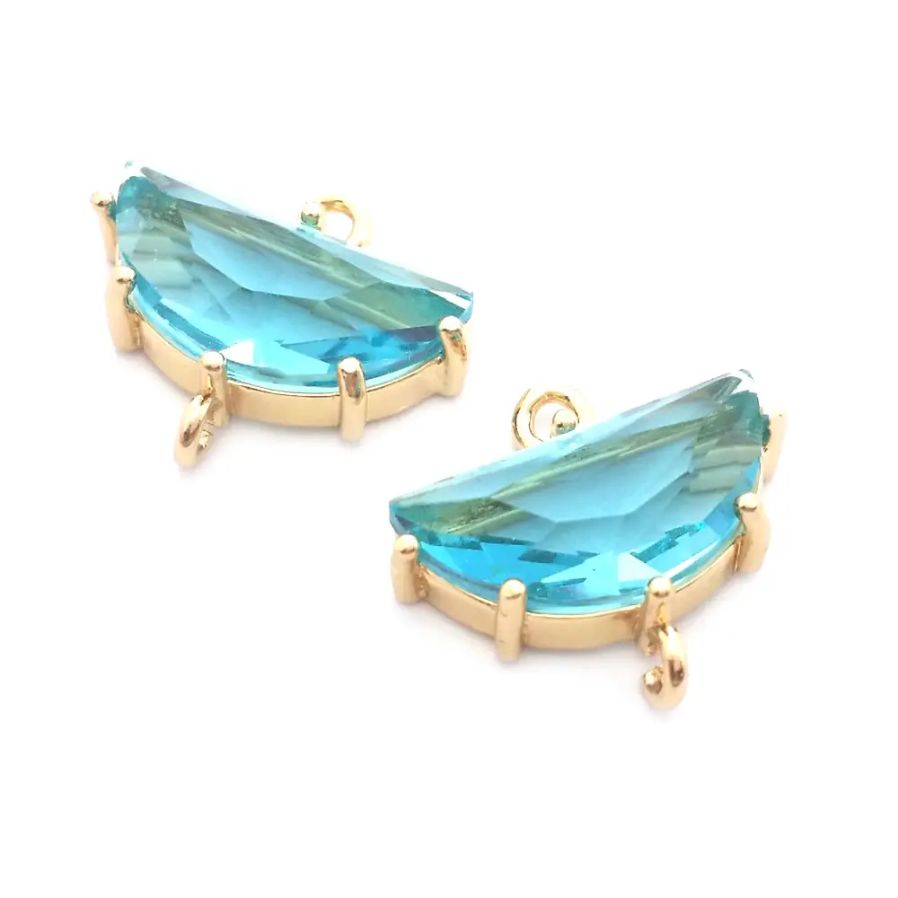 14x16.5MM 11x10MM 18K 골드 컬러 황동과 유리 2 구멍 문 연결 매력 펜던트 Diy 쥬얼리 액세서리 만들기