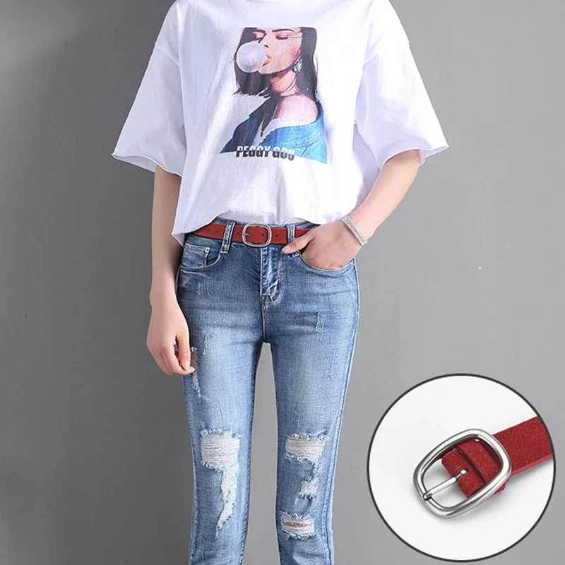 Pasek damski ze skóry zamszowej, modny, prosty design, uniwersalny, do jeansów, gotycki, retro, wysokiej jakości, z klamrą na szpilkę.