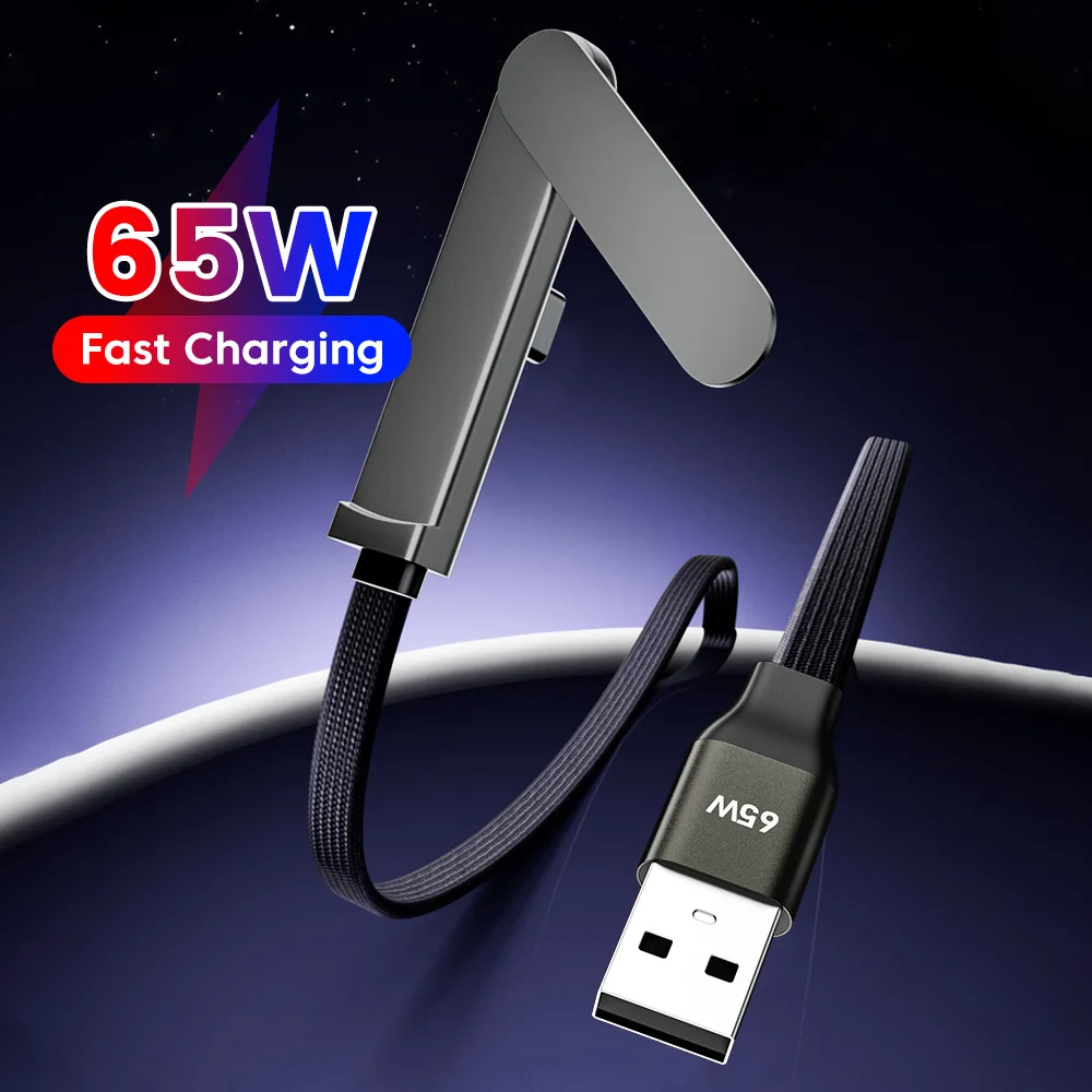 65w USB C Cable USB A to Type-C Fast Charging Data Wire With Holder For iPhone 17/16/15 Xiaomi Huawei Samsung POCO Mobile Phones