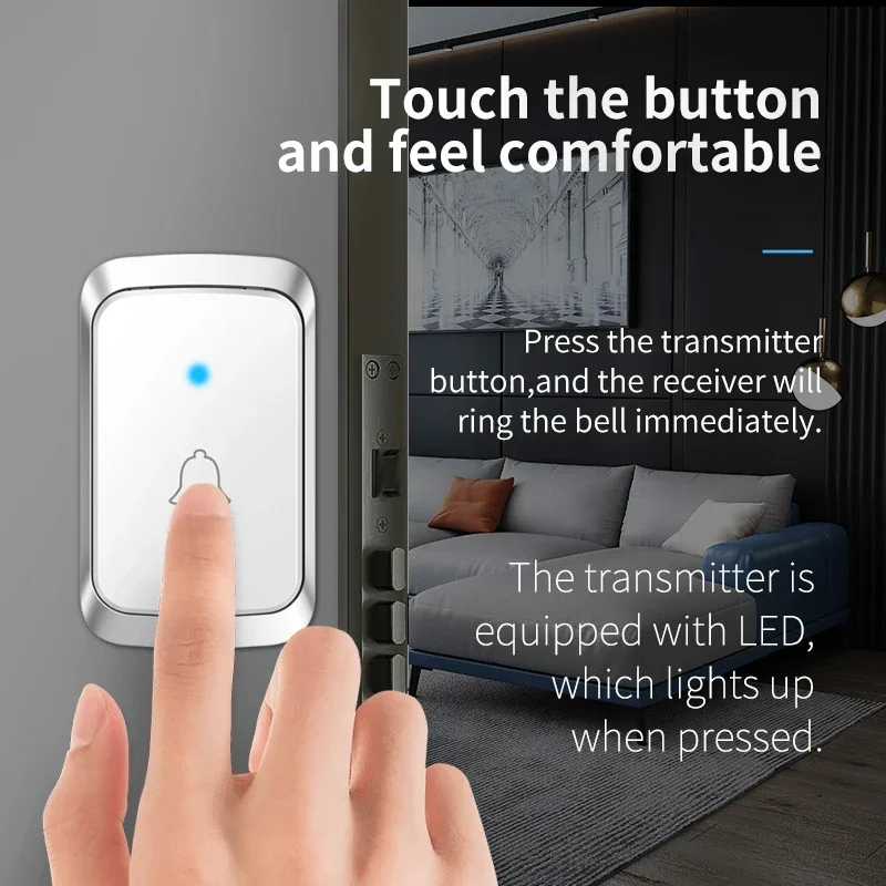 CACAZI Wireless Doorbell 110db Welcome Friend Smart Doorbell 300Meters Long Distance 60 Songs 5 Level of Volumes Door Chimes Hot