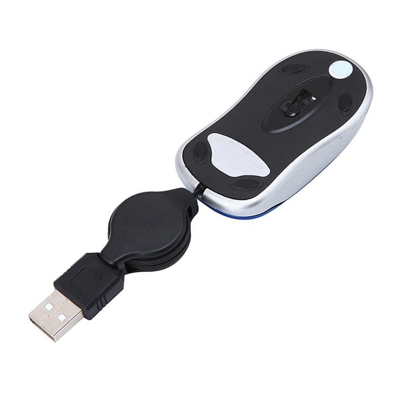 Mini souris filaire USB avec câble rétractable, petite souris optique compacte pour le voyage, 98, 1600 XP, Vista Ve, argent, 2000 ug I