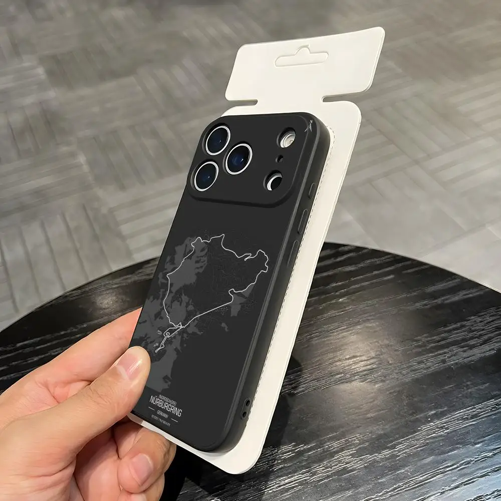 Nürburgring Sport-Auto-Handyhülle für iPhone 17 Ari 16 E Pro Max 15 14 13 Mini 12 Pro 11 XS Max 7 8 Plus Schwarz Soft Shell