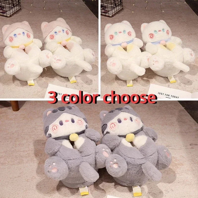 Chinelos de algodão de pelúcia de gato macio bonito, as mulheres podem usar sapatos de algodão puro no inverno, com isolamento quente e grosso dentro de casa