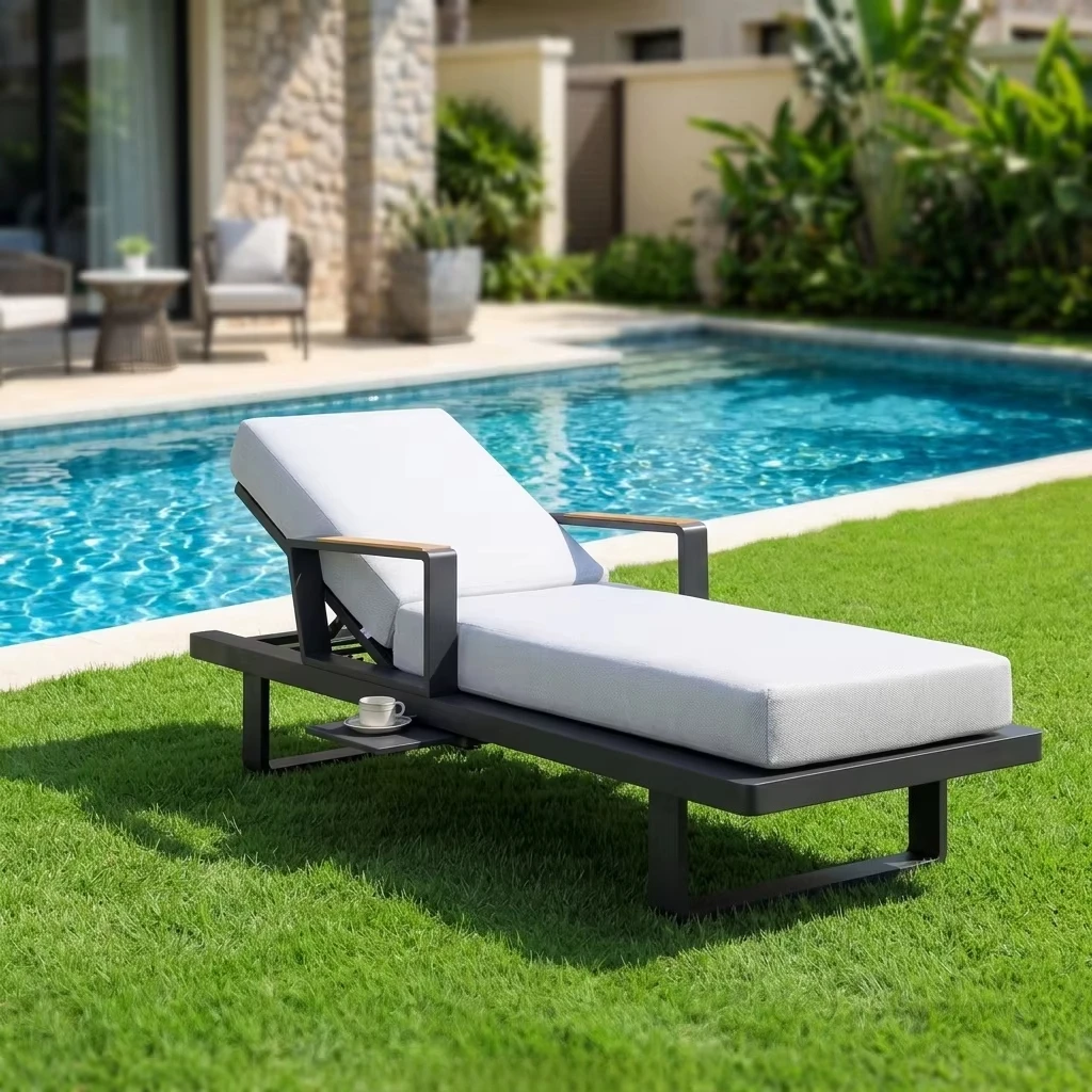 dg-  Day Bed Comfortable Sun Lounger with Arm and Pull-out Drawer for Garden Leisure