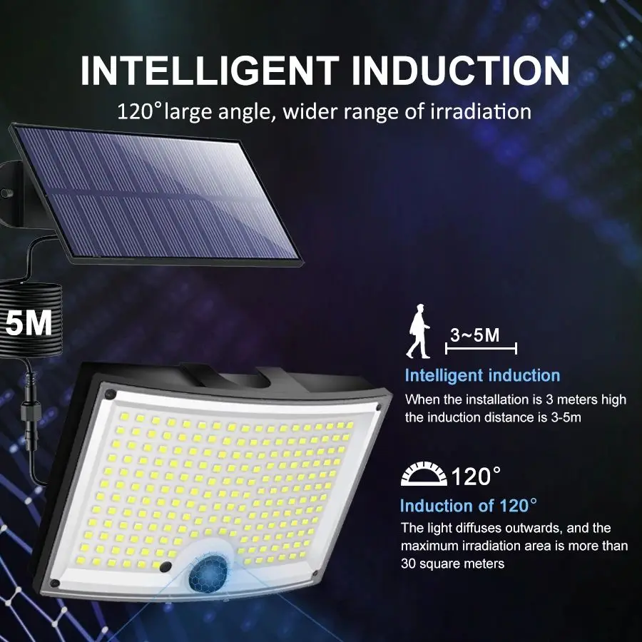 Luces LED solares con sensor de movimiento para exteriores, foco de seguridad superbrillante, lámpara de pared para jardín y garaje, 202