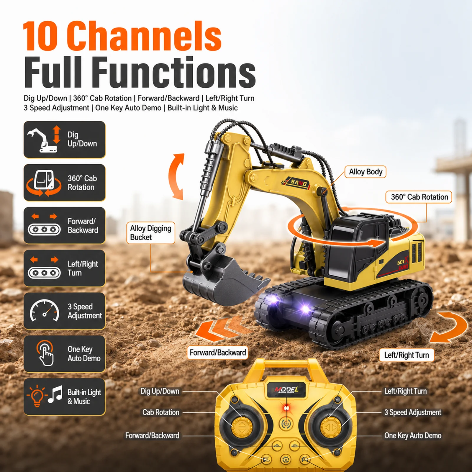 1:64 Mini RC Excavator 10‑Chan - огляд і ціна Rc Hobby Excavator