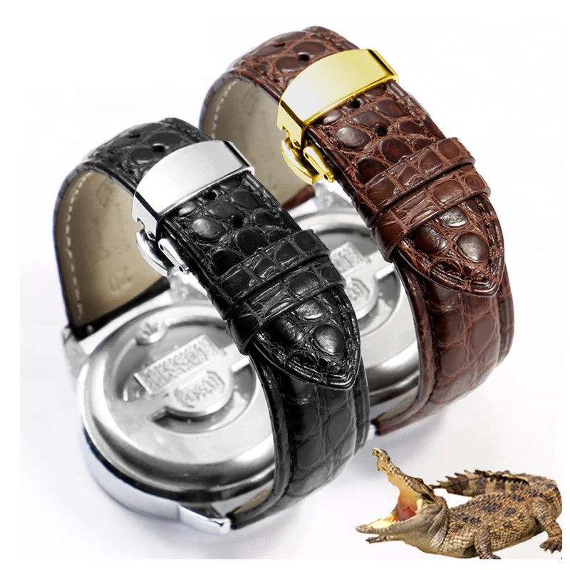 

YOPO Crocodile Skin Watchband Universal Interface Butterfly Buckle Accessories Genuine Leather Watch Chain 1214 16 20 22 24mm